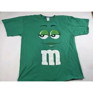 M&M’s Chocolate Candy Green Character Big Face Graphic T Shirt Size XL